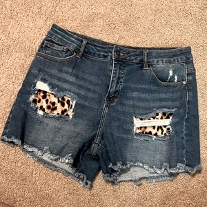 Judy Blue Leopard Denim Shorts